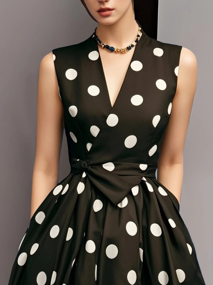 Damen Vintage-Wickelkleid mit Polka-Dots – stilvolles Kleid mit Punktemuster für vielseitige Anlässe