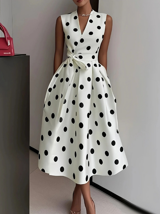 Damen Vintage-Wickelkleid mit Polka-Dots – stilvolles Kleid mit Punktemuster für vielseitige Anlässe