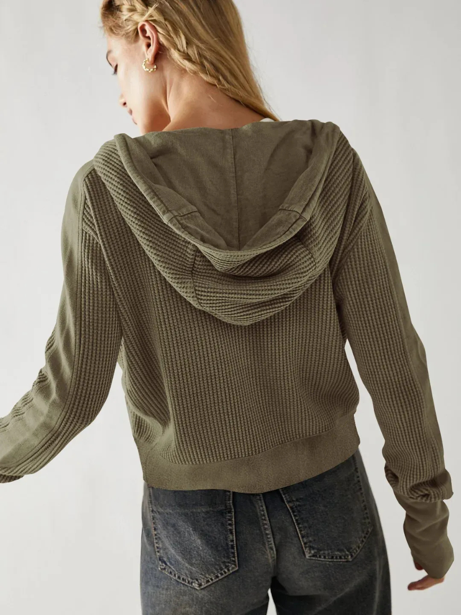Damen leichte Waffel-Kapuzenjacke in modernem Design, ideal für Alltag und Freizeit.