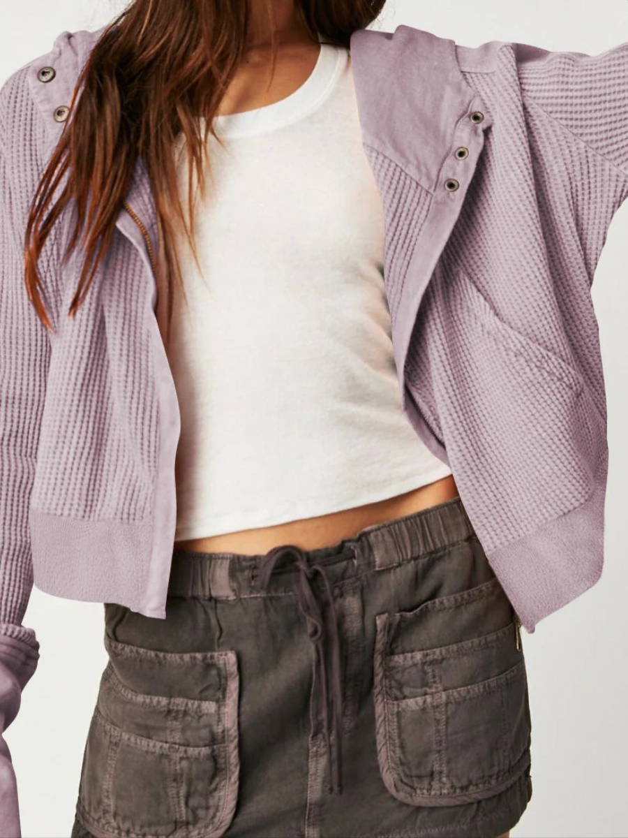 Damen leichte Waffel-Kapuzenjacke in modernem Design, ideal für Alltag und Freizeit.