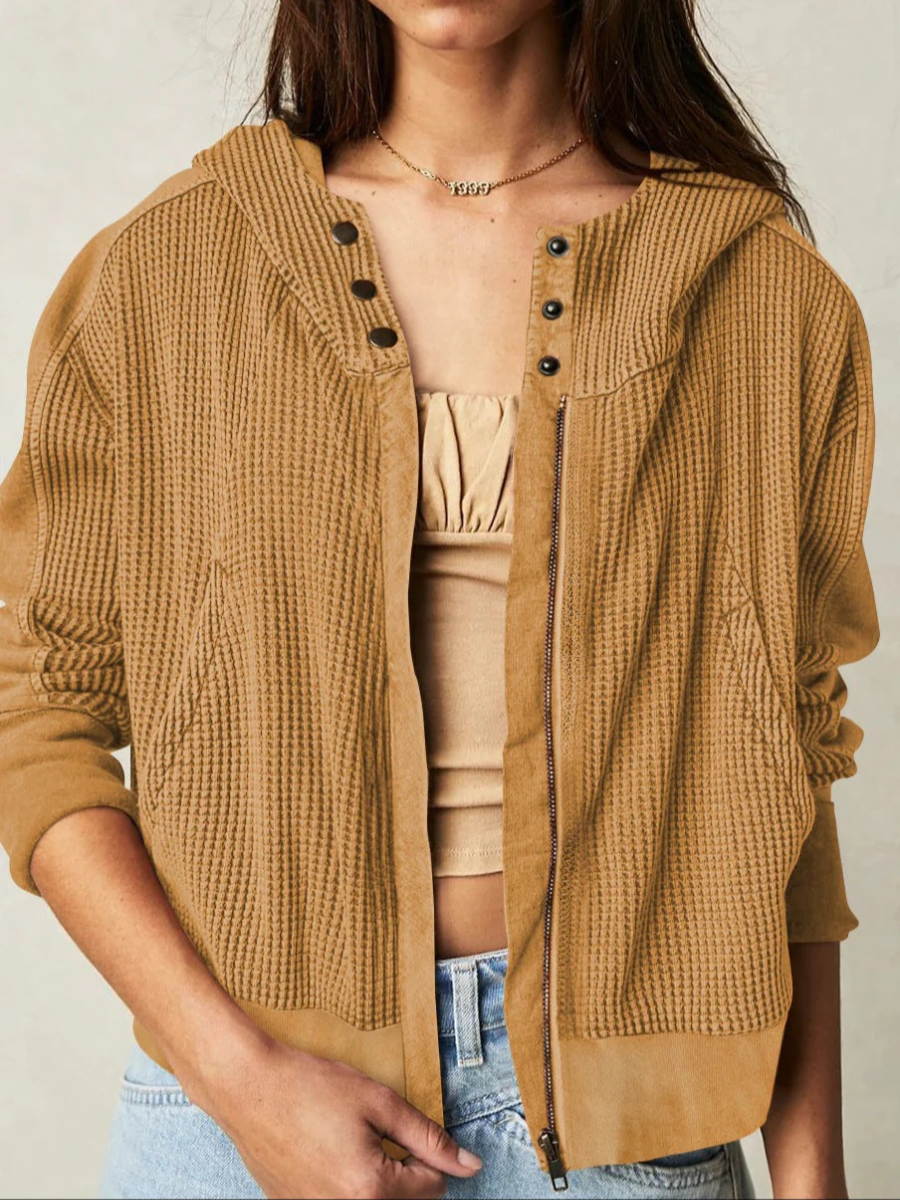 Damen leichte Waffel-Kapuzenjacke in modernem Design, ideal für Alltag und Freizeit.