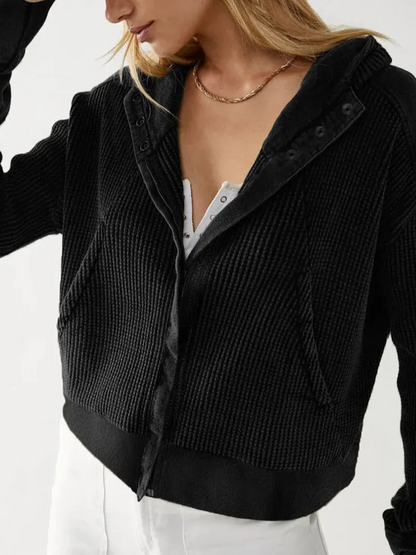 Damen leichte Waffel-Kapuzenjacke in modernem Design, ideal für Alltag und Freizeit.