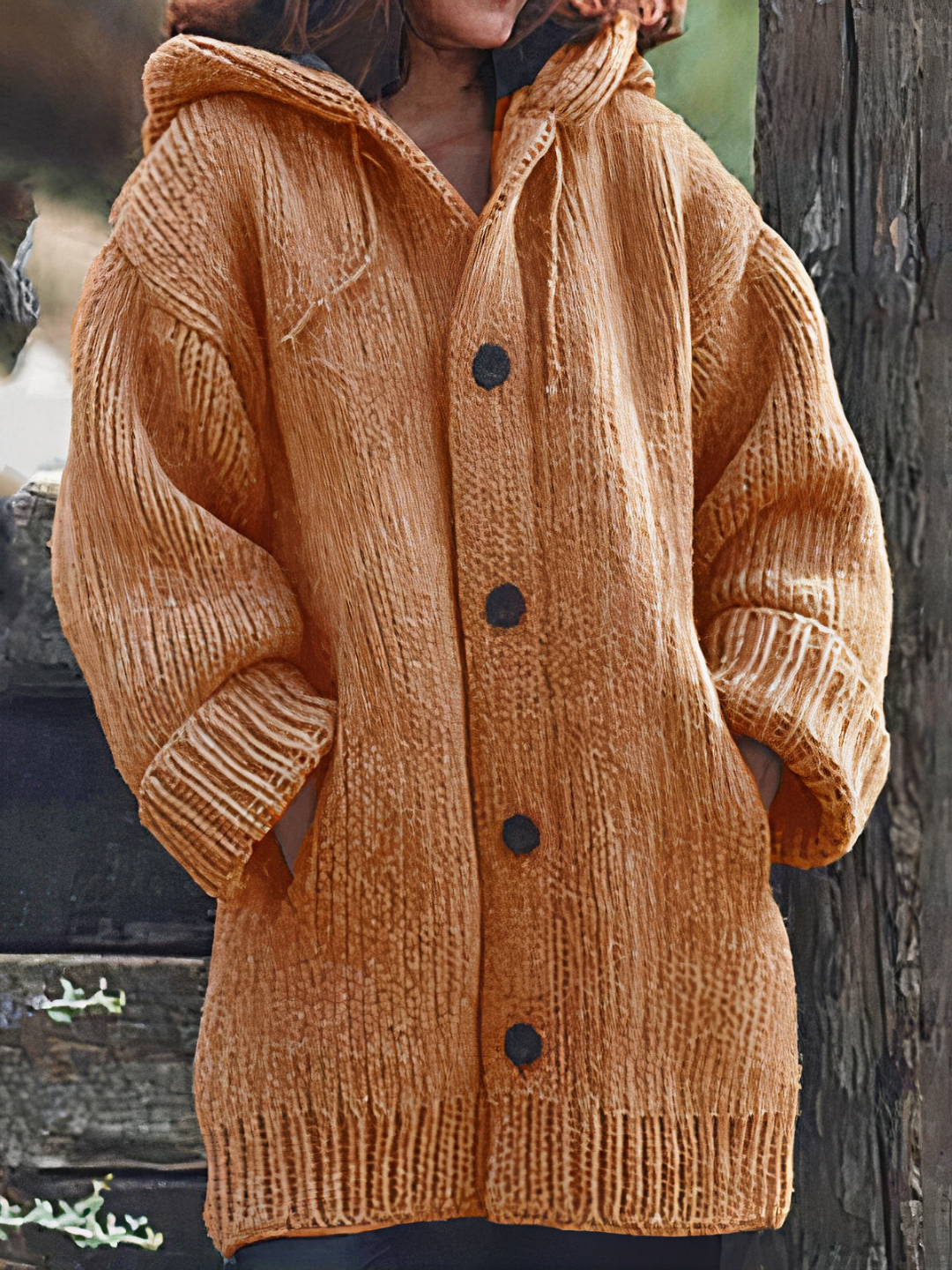 Damen Warme Kapuzenstrickjacke mit praktischem Design und zeitloser Ausstrahlung, ideal für kühle Tage.