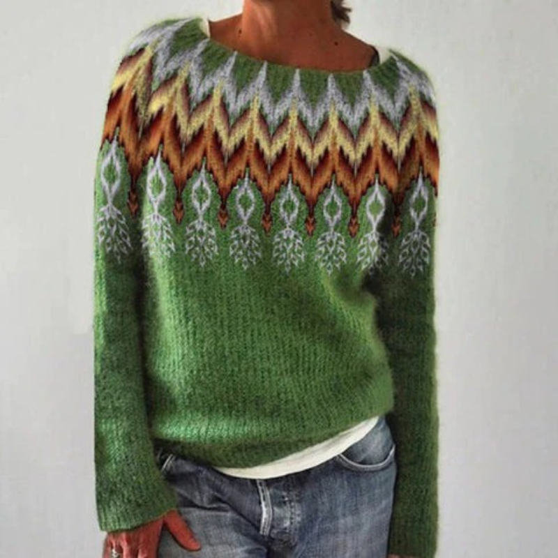 Damen Norwegerpullover mit herbstlichem Muster und warmem Tragekomfort