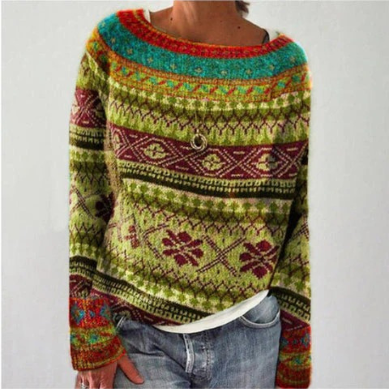 Damen Norwegerpullover mit herbstlichem Muster und warmem Tragekomfort