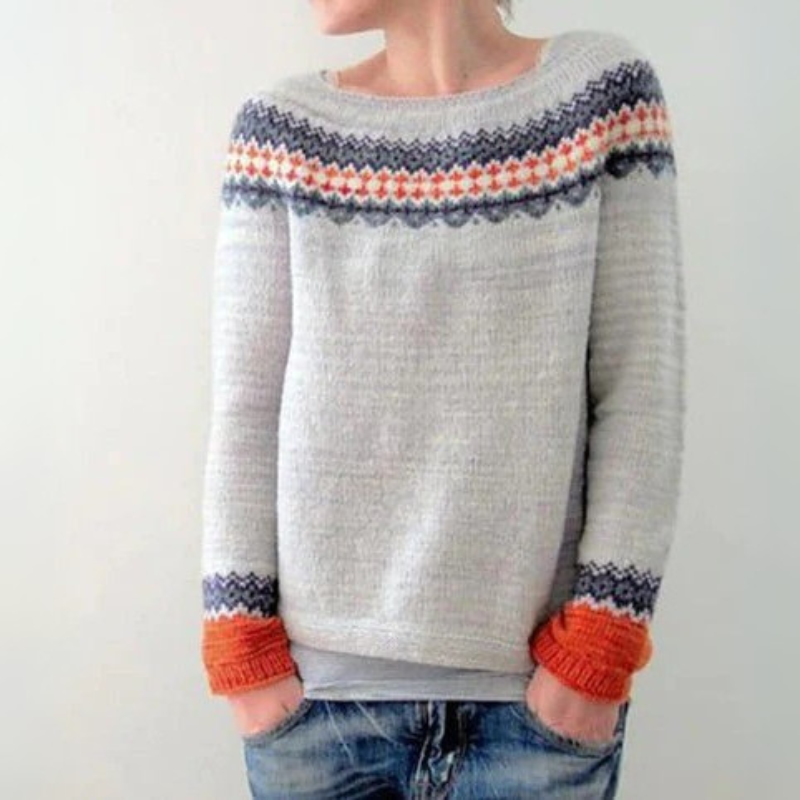 Damen Norwegerpullover mit herbstlichem Muster und warmem Tragekomfort