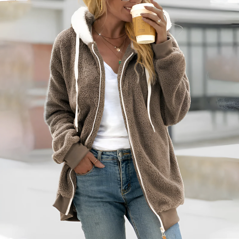 Damen weiche gemütliche Kapuzenjacke, ideal für Alltag und Freizeit, bietet Komfort und Wärme.