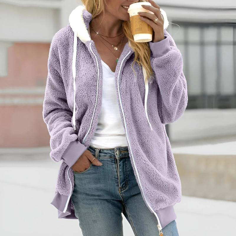 Damen weiche gemütliche Kapuzenjacke, ideal für Alltag und Freizeit, bietet Komfort und Wärme.
