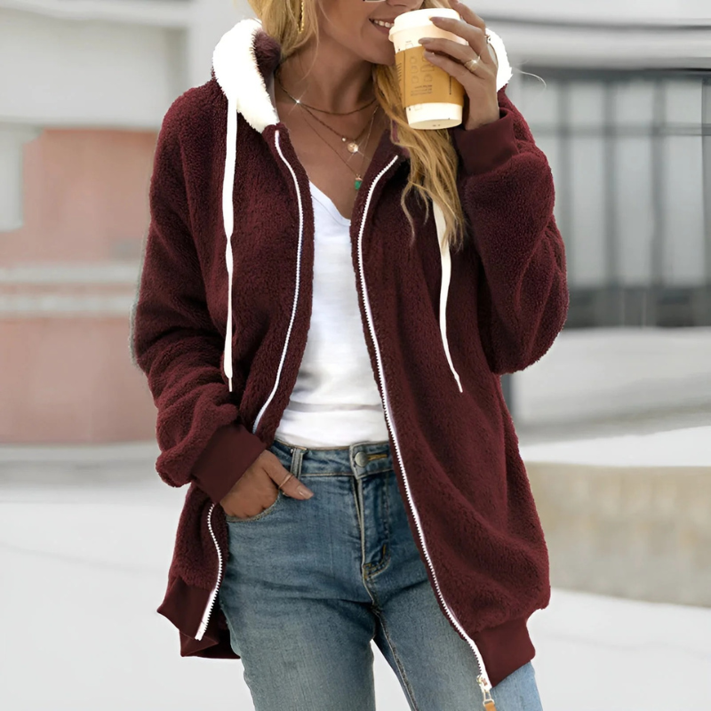 Damen weiche gemütliche Kapuzenjacke, ideal für Alltag und Freizeit, bietet Komfort und Wärme.