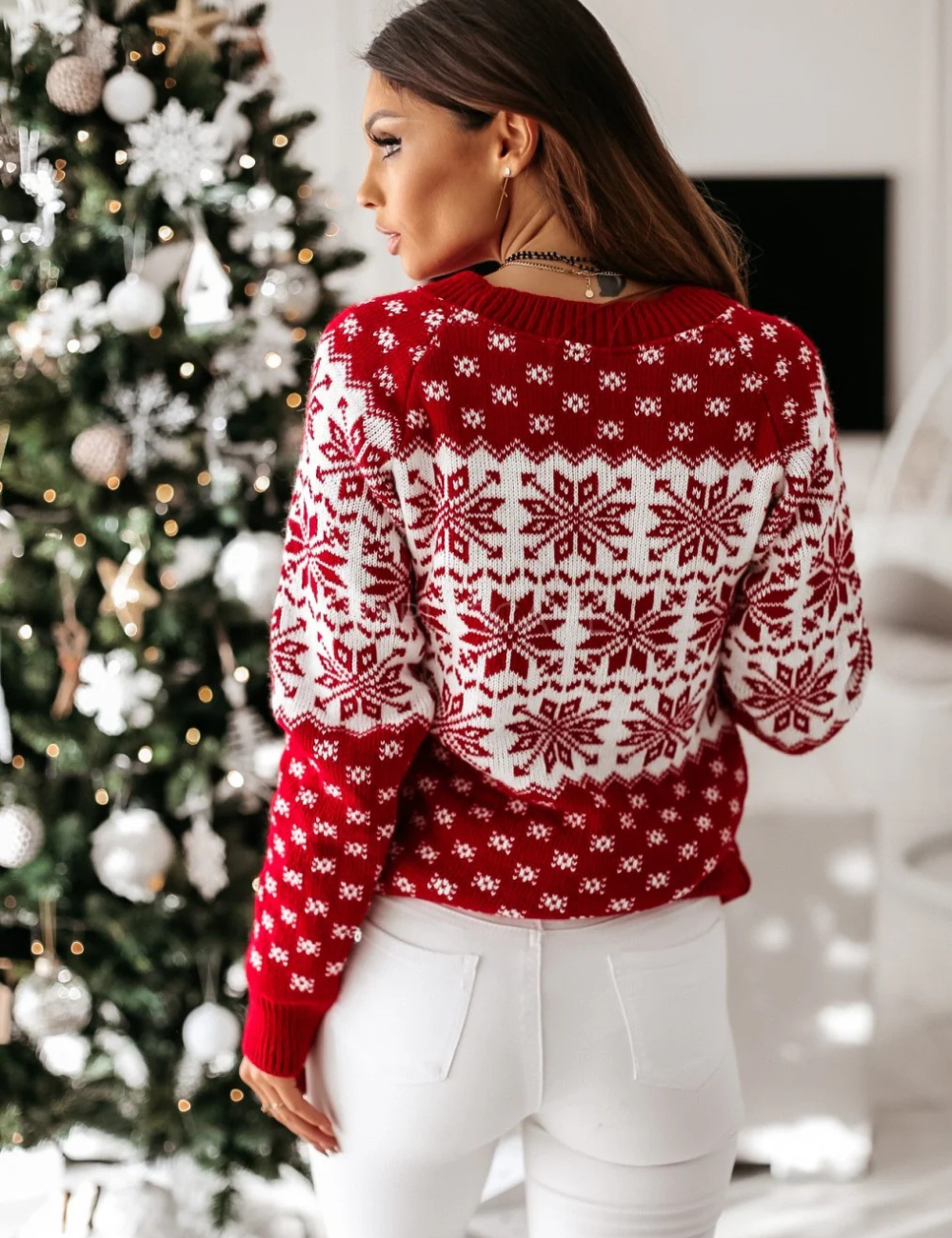 Damen warmer Schneeflocken-Pullover, gemütlich und winterlich gestaltet