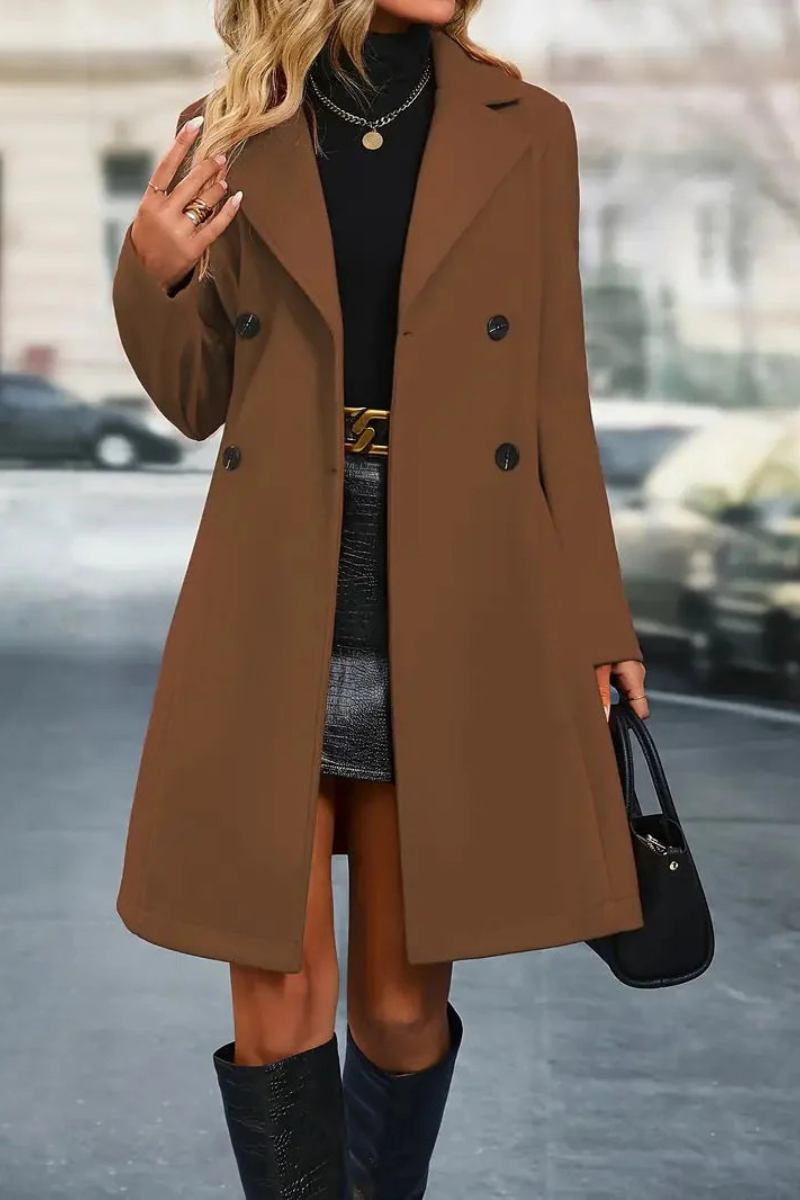 Langer eleganter doppelreihiger Trenchcoat für Damen in zeitlosem Design