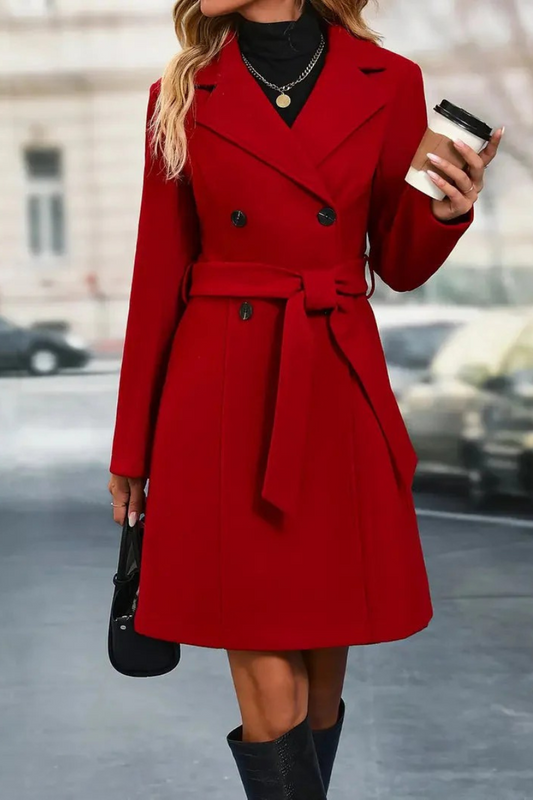 Langer eleganter doppelreihiger Trenchcoat für Damen in zeitlosem Design