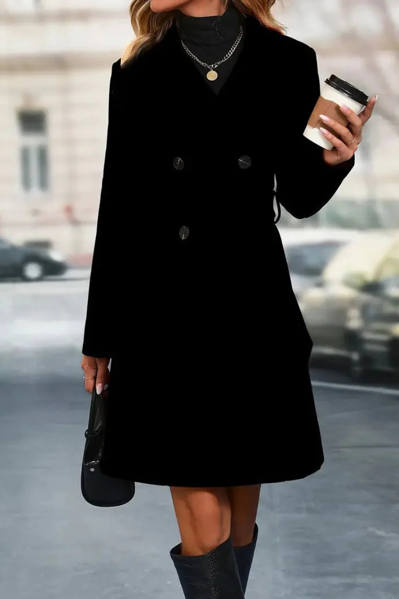 Langer eleganter doppelreihiger Trenchcoat für Damen in zeitlosem Design