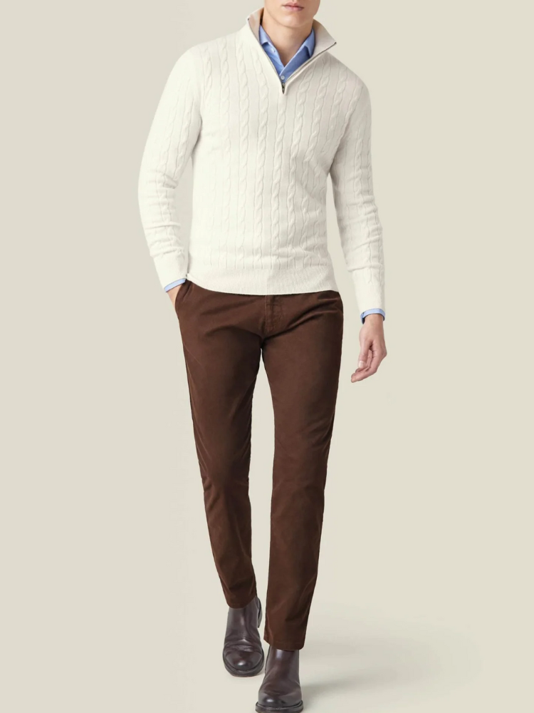 Eleganter Herrenpullover mit halbem Reißverschluss in modernem Stil