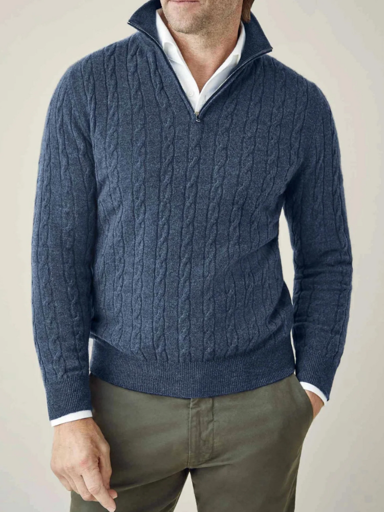 Eleganter Herrenpullover mit halbem Reißverschluss in modernem Stil