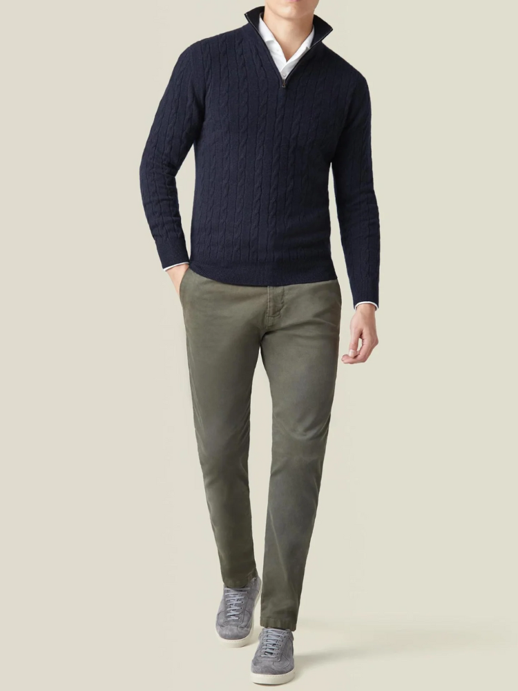 Eleganter Herrenpullover mit halbem Reißverschluss in modernem Stil