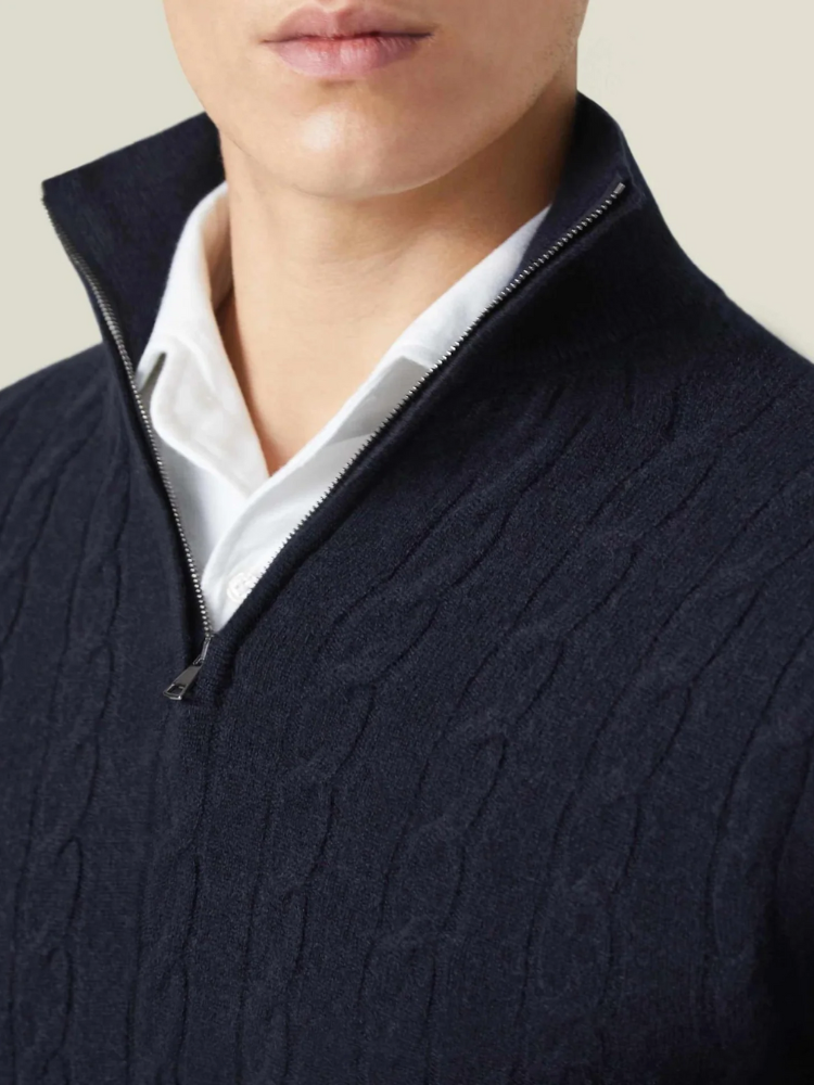 Eleganter Herrenpullover mit halbem Reißverschluss in modernem Stil