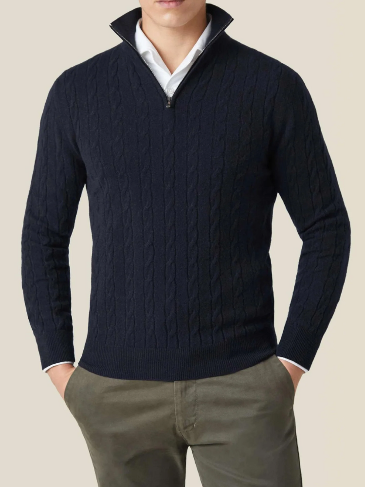 Eleganter Herrenpullover mit halbem Reißverschluss in modernem Stil