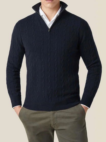 Eleganter Herrenpullover mit halbem Reißverschluss in modernem Stil
