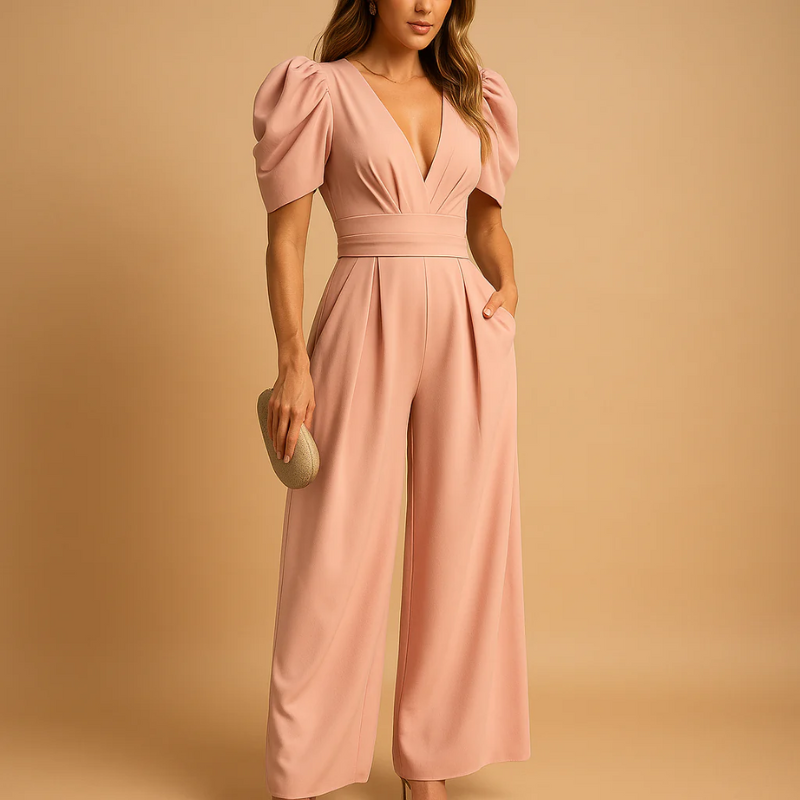 Eleganter V-Ausschnitt-Jumpsuit für Damen mit klarer Silhouette für vielseitige Anlässe