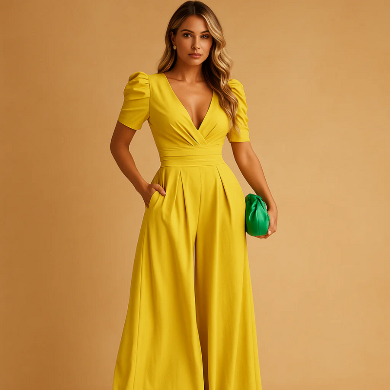 Eleganter V-Ausschnitt-Jumpsuit für Damen mit klarer Silhouette für vielseitige Anlässe
