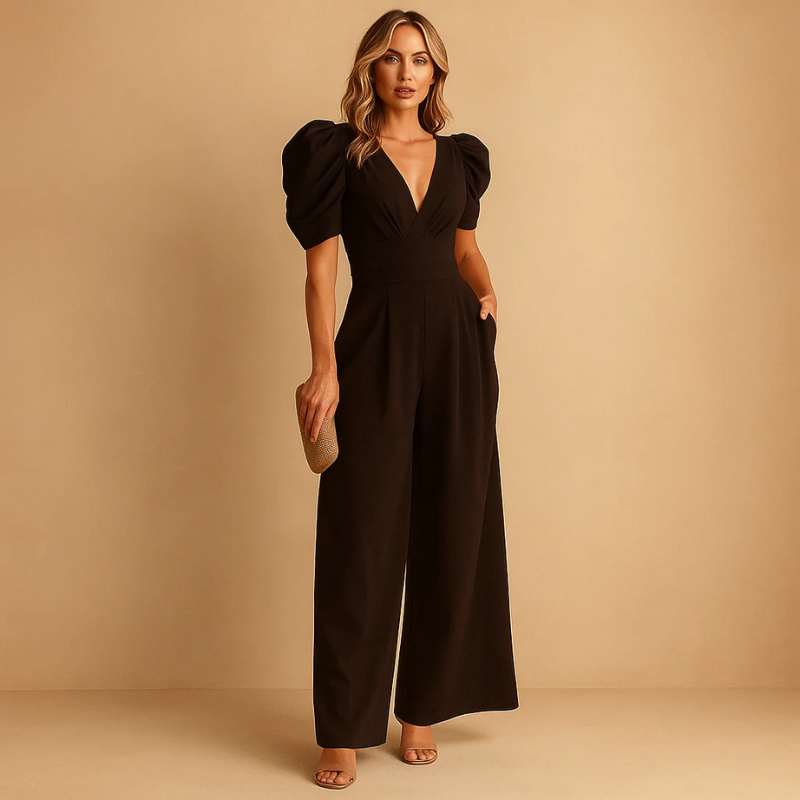 Eleganter V-Ausschnitt-Jumpsuit für Damen mit klarer Silhouette für vielseitige Anlässe