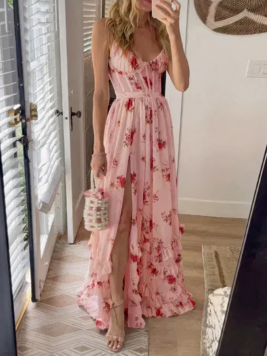 Elegantes geblümtes Korsettkleid für Damen mit figurbetontem Schnitt und floralem Muster