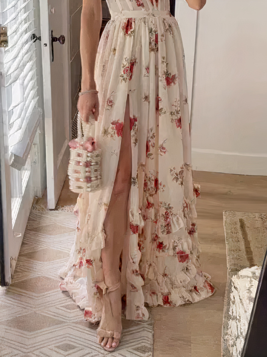 Elegantes geblümtes Korsettkleid für Damen mit figurbetontem Schnitt und floralem Muster