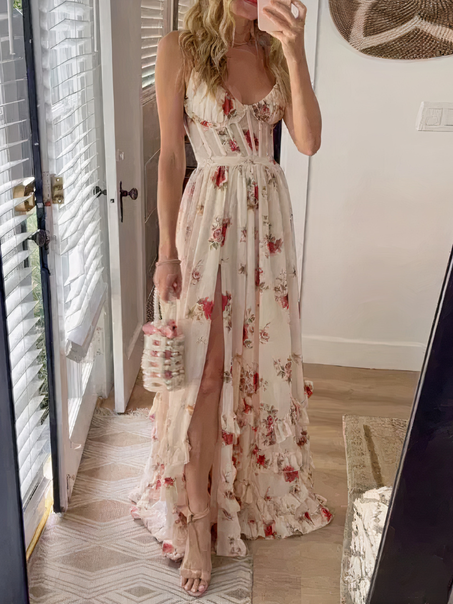 Elegantes geblümtes Korsettkleid für Damen mit figurbetontem Schnitt und floralem Muster