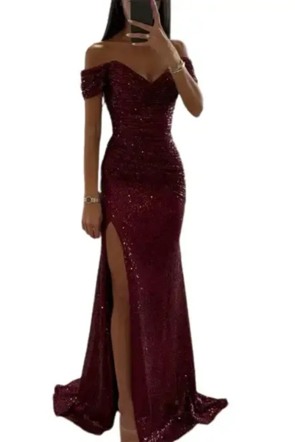 Elegantes Glitzer-Abendkleid für Damen mit funkelndem Design, ideal für festliche Anlässe und glamouröse Auftritte.