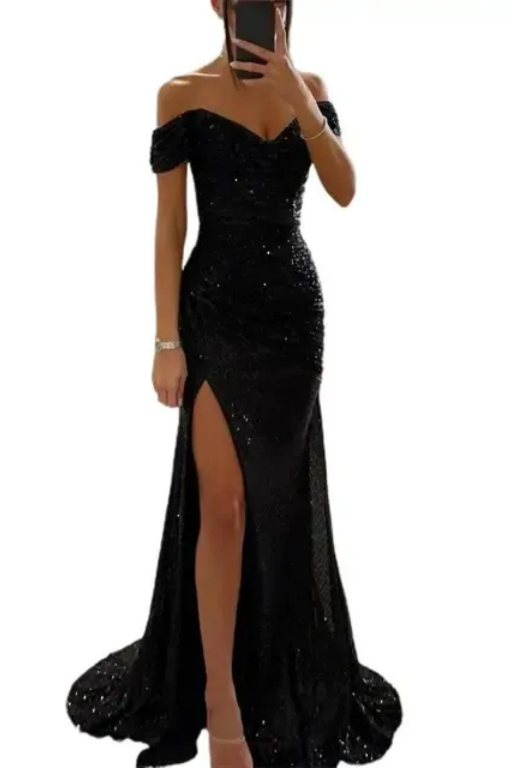 Elegantes Glitzer-Abendkleid für Damen mit funkelndem Design, ideal für festliche Anlässe und glamouröse Auftritte.