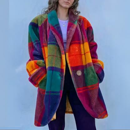 Farbenfroher Vintage-Mantel für Damen, stilvoll und farbenfroh für den Alltag und Freizeit.