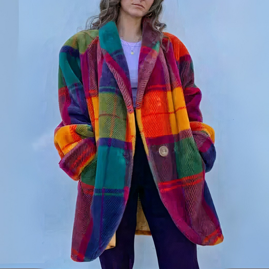 Farbenfroher Vintage-Mantel für Damen, stilvoll und farbenfroh für den Alltag und Freizeit.