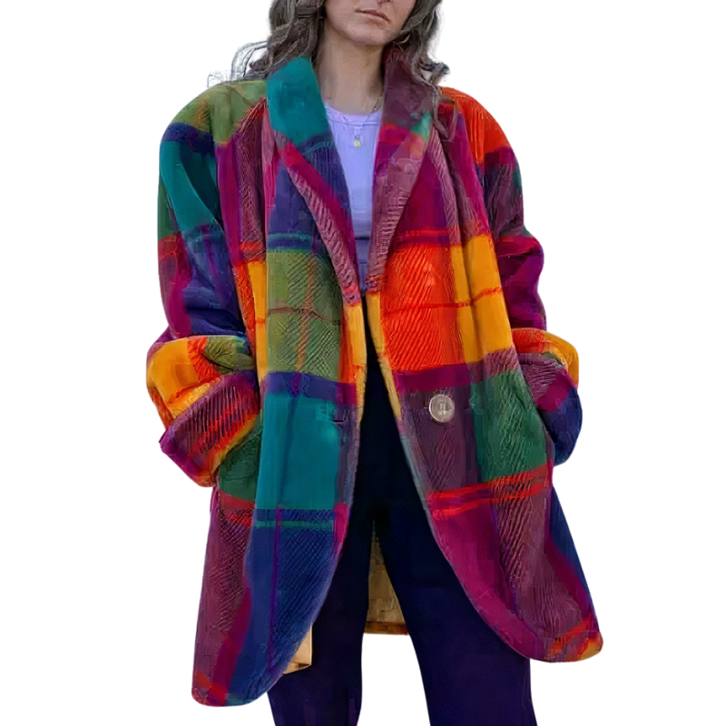 Farbenfroher Vintage-Mantel für Damen, stilvoll und farbenfroh für den Alltag und Freizeit.