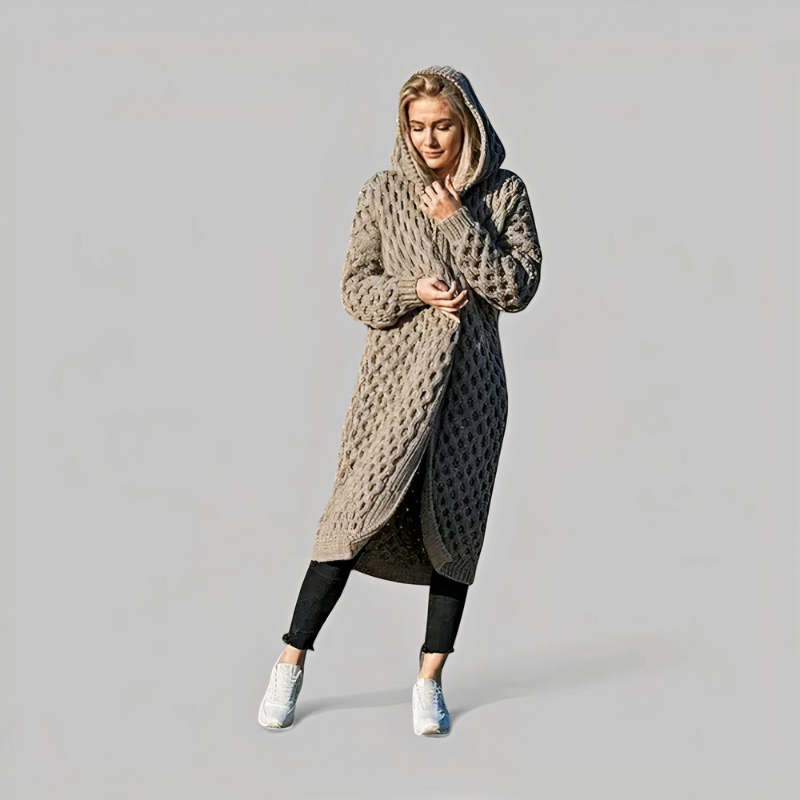 Damen lange Strickjacke, gemütlich und warm für den Alltag