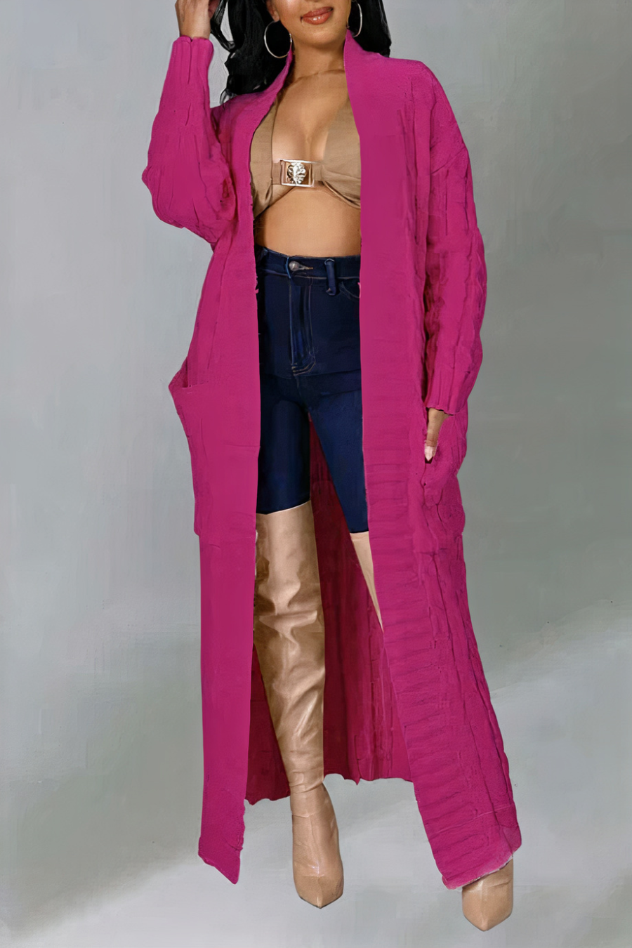 Gemütliche lange Strickjacke für Damen | Strick