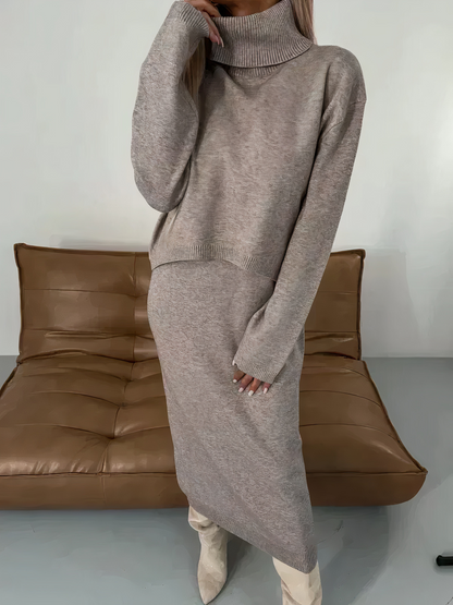 Gemütliches Herbstkleid-Set für Damen für stilvolle Herbsttage