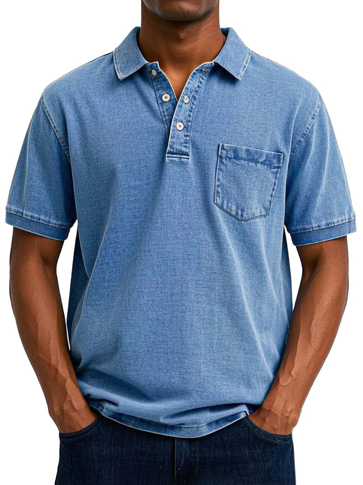 Herren bequemes Denim-Poloshirt mit klassischem Schnitt für Alltag und Freizeit