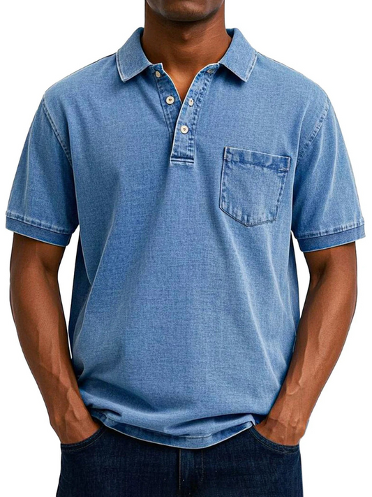 Herren bequemes Denim-Poloshirt mit klassischem Schnitt für Alltag und Freizeit