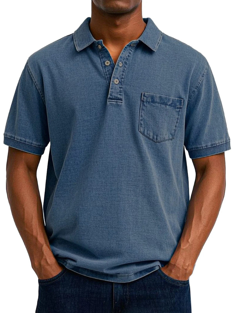 Herren bequemes Denim-Poloshirt mit klassischem Schnitt für Alltag und Freizeit