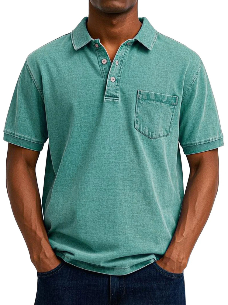 Herren bequemes Denim-Poloshirt mit klassischem Schnitt für Alltag und Freizeit