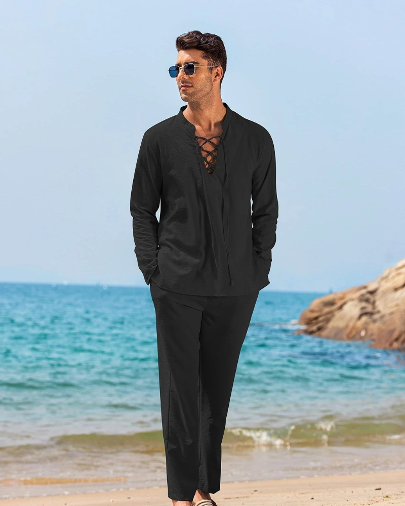 Herren bequemes Sommer-Set mit Oberteil und Hose für warme Tage