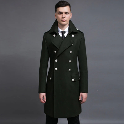 Herren eleganter zweireihiger Militärmantel mit klassischem Schnitt und markantem Stil für elegante Auftritte