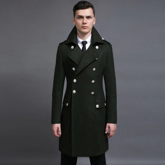 Herren eleganter zweireihiger Militärmantel mit klassischem Schnitt und markantem Stil für elegante Auftritte