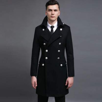Herren eleganter zweireihiger Militärmantel mit klassischem Schnitt und markantem Stil für elegante Auftritte
