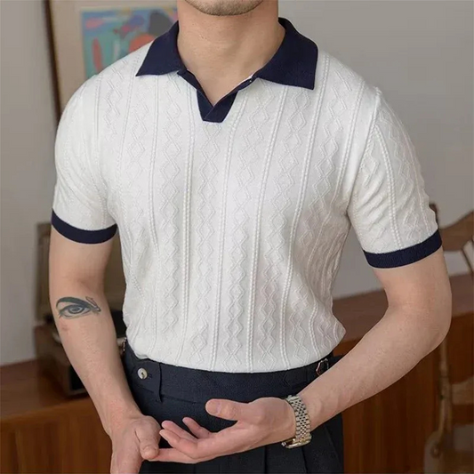 Herren Elegantes Jacquard-Poloshirt mit dezentem Muster für stilvolle Alltags- und Business-Looks