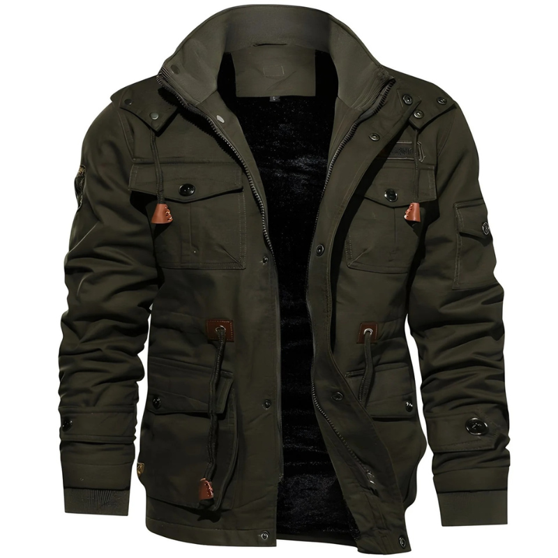  Funktionale Herrenjacke im Militärstil mit mehreren Taschen und modernem Schnitt