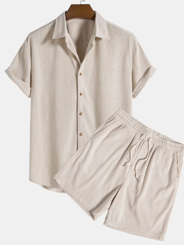 Herren geripptes Kurzarmhemd- und Shorts-Set für lässige und stilvolle Sommer-Looks