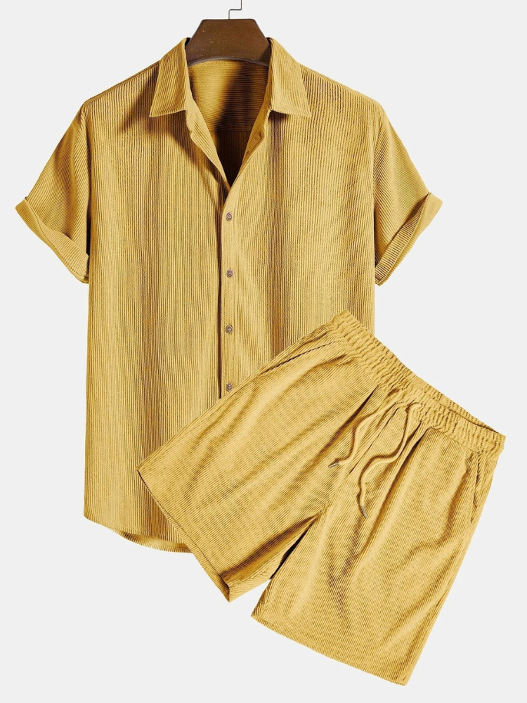 Herren geripptes Kurzarmhemd- und Shorts-Set für lässige und stilvolle Sommer-Looks