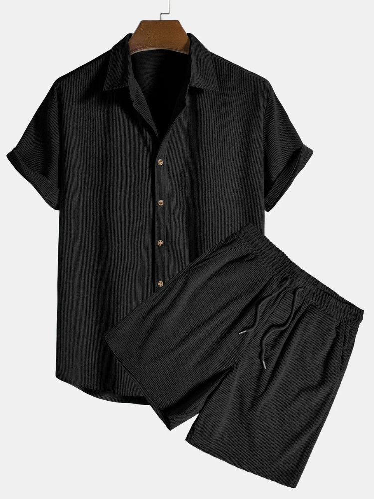 Herren geripptes Kurzarmhemd- und Shorts-Set für lässige und stilvolle Sommer-Looks